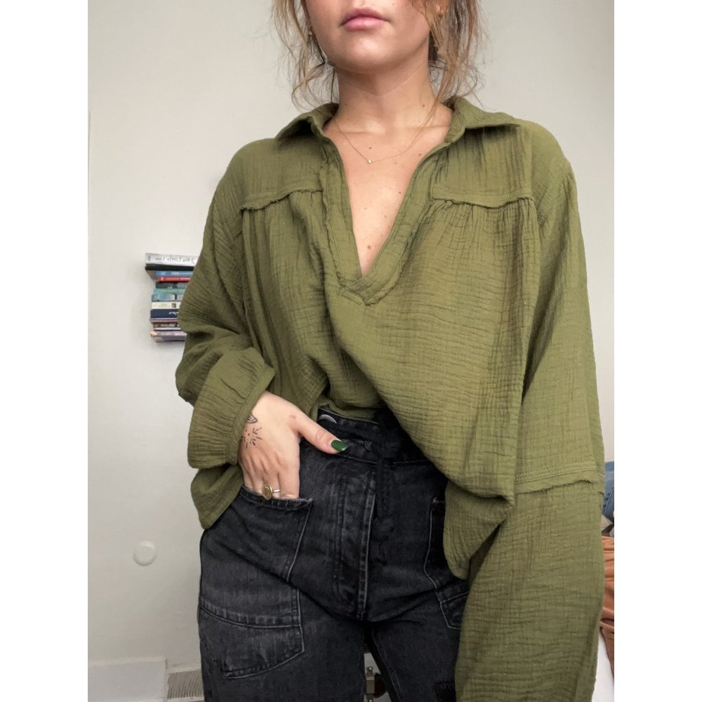 FREE PEOPLE Yucca Double Cloth Blouse / Avocado Tree